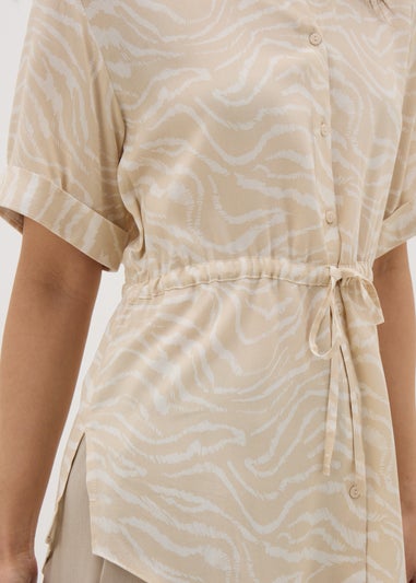 Cream Zebra Tie Waist Longline Shirt