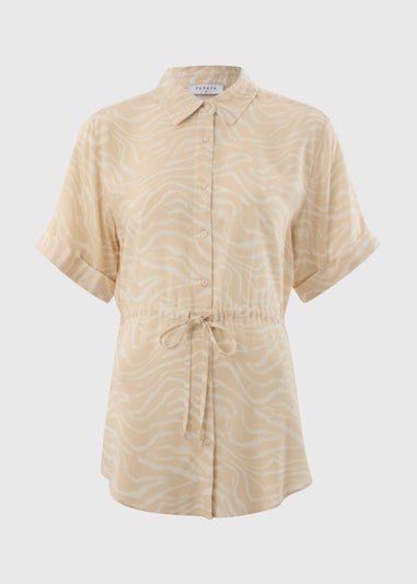 Cream Zebra Tie Waist Longline Shirt