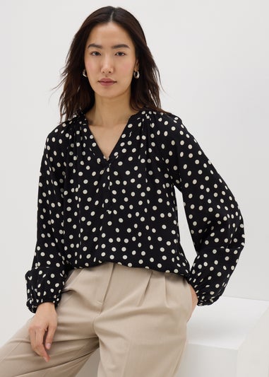 Black Spot Popover Blouse