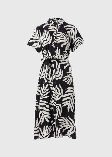 Black Monochrome Leaf Shirt Midi Dress