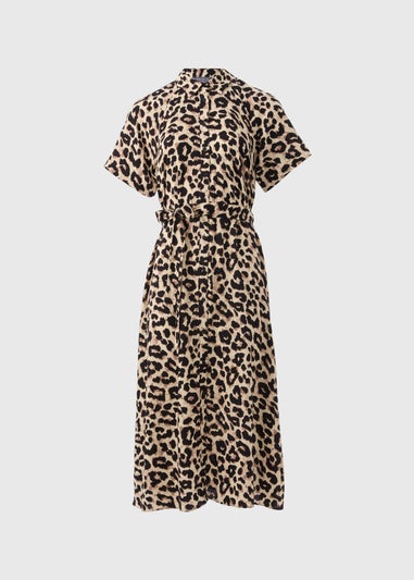 Brown Leopard Print Midi Shirt Dress