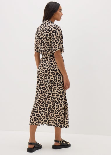 Brown Leopard Print Midi Shirt Dress