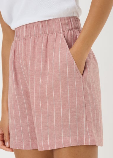 Pink Stripe Linen Blend Shorts