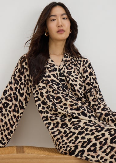 Brown Leopard Print Tunic Midaxi Dress