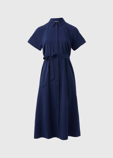 Navy Short Sleeve Midi Shirt Dress