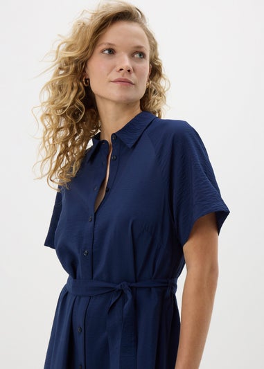 Navy Short Sleeve Midi Shirt Dress