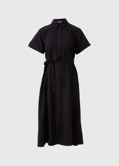 Black Short Sleeve Midi Shirt Dress