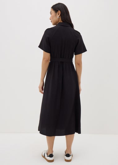 Black Short Sleeve Midi Shirt Dress