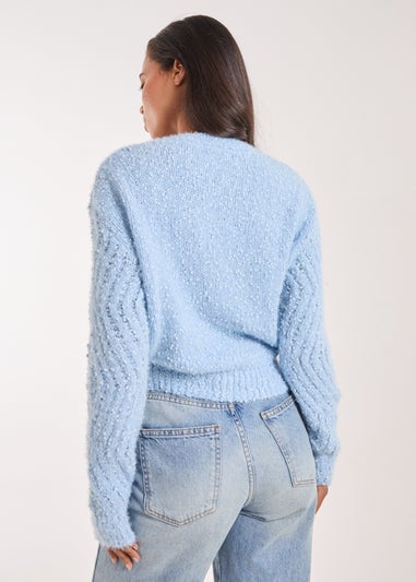 Pink Vanilla Blue Zig Zag Detail Cropped Knit Jumper