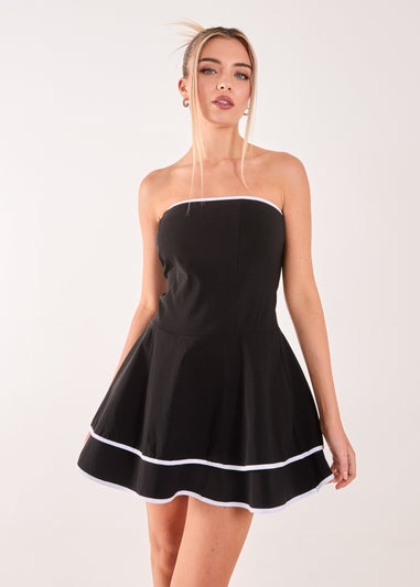 Pink Vanilla Black/White Bandeau Contrast Binding Mini Dress