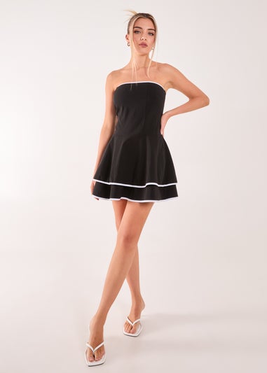 Pink Vanilla Black/White Bandeau Contrast Binding Mini Dress