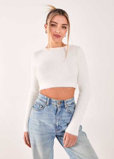 Pink Vanilla Ivory Cropped Knit Rib Top