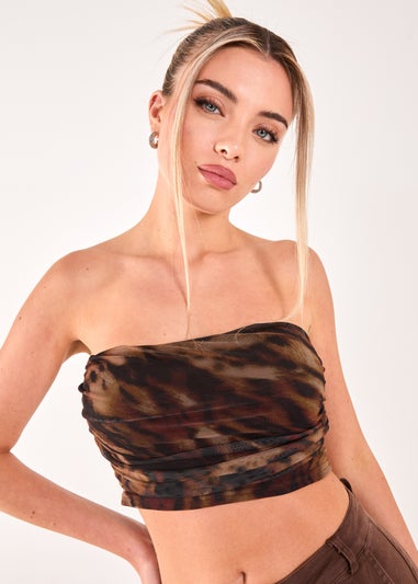 Pink Vanilla Brown Mesh Animal Print Bandeau Top