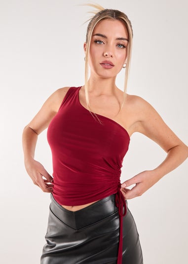 Pink Vanilla Red Asymmetric Side Ruched Top