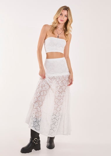 Pink Vanilla Ivory Lace Tiered Maxi Skirt