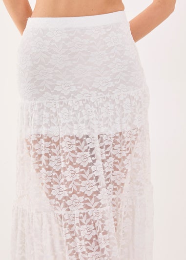 Pink Vanilla Ivory Lace Tiered Maxi Skirt