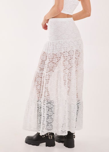 Pink Vanilla Ivory Lace Tiered Maxi Skirt