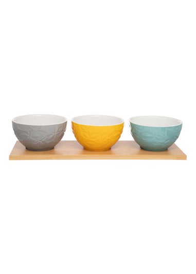 Catherine Lansfield Inga Dip Bowl Set Of 3 With Bamboo Platter