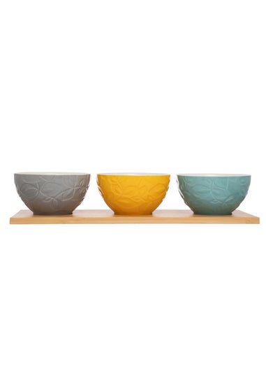 Catherine Lansfield Inga Dip Bowl Set Of 3 With Bamboo Platter