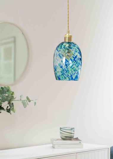 ValueLights India Glass Marble Effect Green Dome Ceiling Pendant Shade