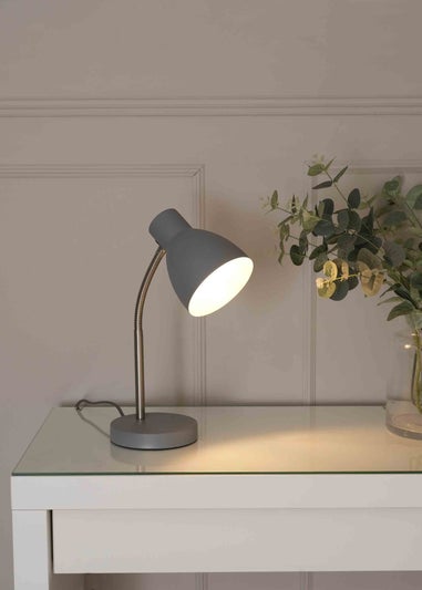 ValueLights Keela Matte Grey Table Lamp with Oval Shade (35cm x 14cm x 27cm)