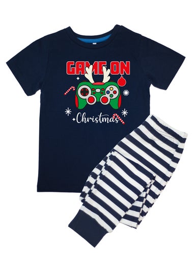 Christmas Game On Kids Navy Stripes Pyjamas (3-8 Years)