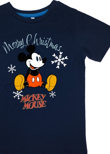 Disney Mickey Mouse Merry Christmas Kids Navy Stripes Pyjamas (3-8 Years)