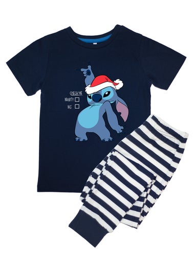 Disney Lilo & Stitch Naughty Nice Kids Navy Stripes Pyjamas (3-8 Years)