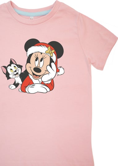 Disney Minnie And Figaro Santa Kids Pink Hearts Pyjamas (3-6 Years)