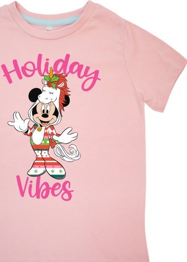 Disney Minnie Mouse Holiday Vibes Kids Pink Hearts Pyjamas (3-6 Years)