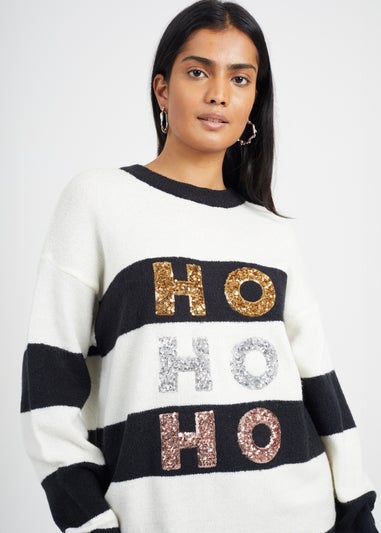 Brave Soul White Sequin Slogan Christmas Jumper