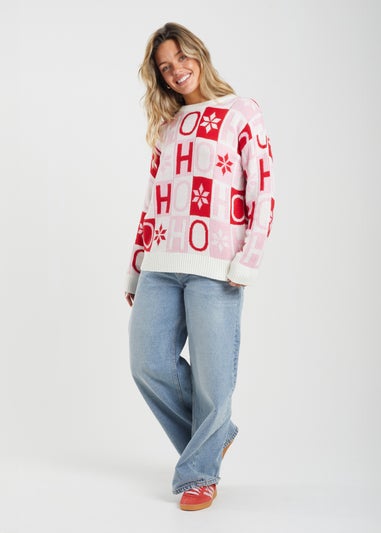 Brave Soul Pink Jacquard Knit Christmas Jumper