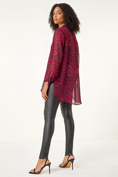 Roman Red Collared Animal Print Blouse