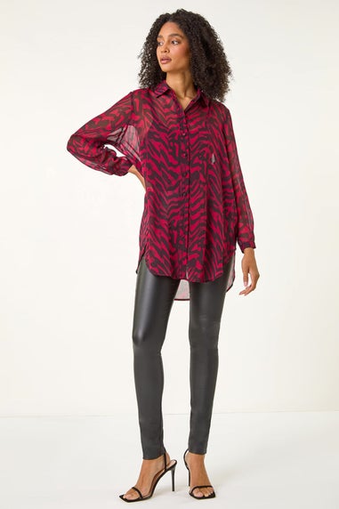 Roman Red Collared Animal Print Blouse