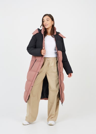 Brave Soul Dusty Pink Maxi Contrast Hooded Puffer Jacket