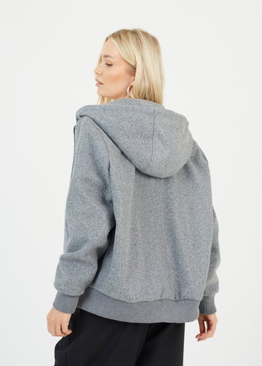 Brave Soul Grey Faux Wool Hooded Bomber Jacket