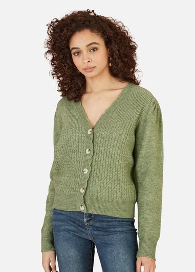 Yumi Green Twist Knit Button Up Cardigan