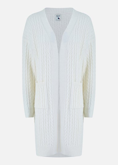 Yumi Ivory Cable Knit Edge to Edge Long Cardigan With Pockets