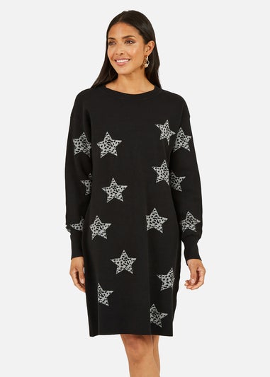 Yumi Black Star Print Relaxed Fit Tunic Dress