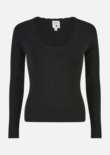 Yumi Black Metallic Knitted Ribbed Top