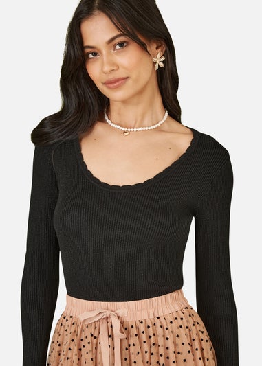 Yumi Black Metallic Knitted Ribbed Top