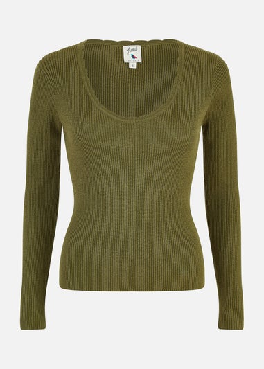 Yumi Green Metallic Knitted Ribbed Top