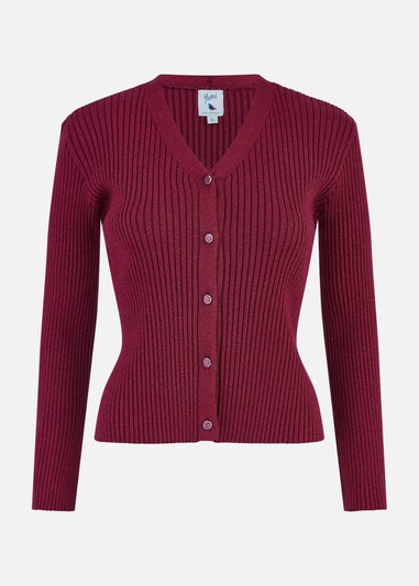 Yumi Burgundy Metallic Rib Knitted Cardigan