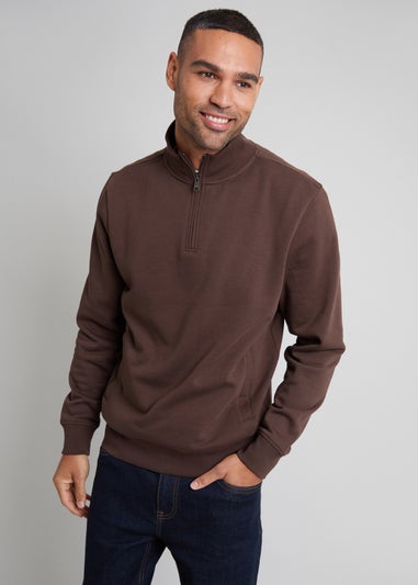 Threadbare Chocolate 1/4 Zip Neck Sweatshirt