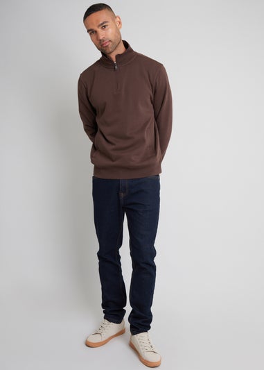 Threadbare Chocolate 1/4 Zip Neck Sweatshirt