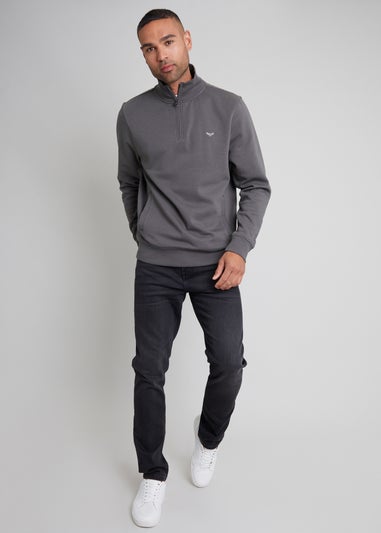 Threadbare Dark Grey 1/4 Zip Neck Sweatshirt