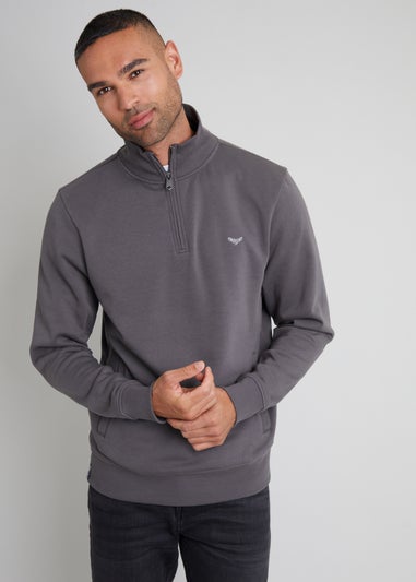 Threadbare Dark Grey 1/4 Zip Neck Sweatshirt