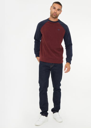 Threadbare Burgundy Raglan Sleeve Microfleece Crew Neck Sweatshirt