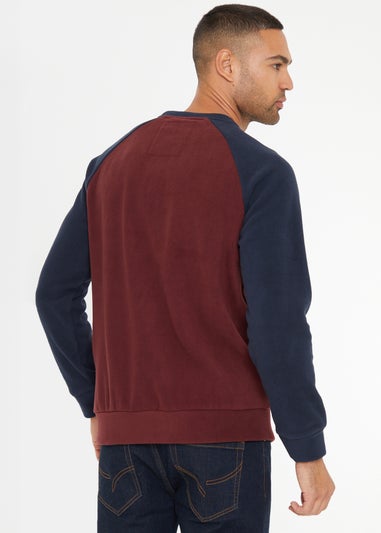 Threadbare Burgundy Raglan Sleeve Microfleece Crew Neck Sweatshirt