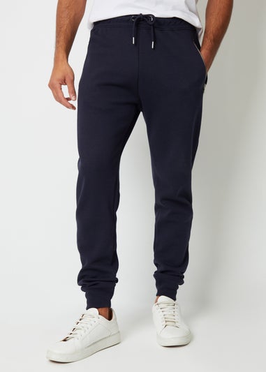 Threadbare Navy Pintuck Detail Pique Cuffed Joggers